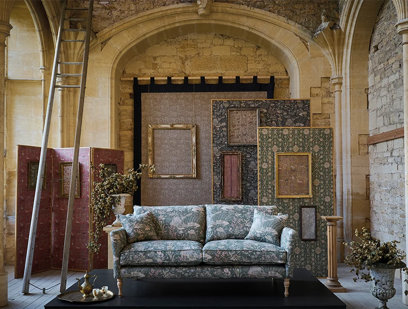 Brunel 3 Seater Sofa in V&A Threads of India Mughal Garden Safari Hunter_tablet